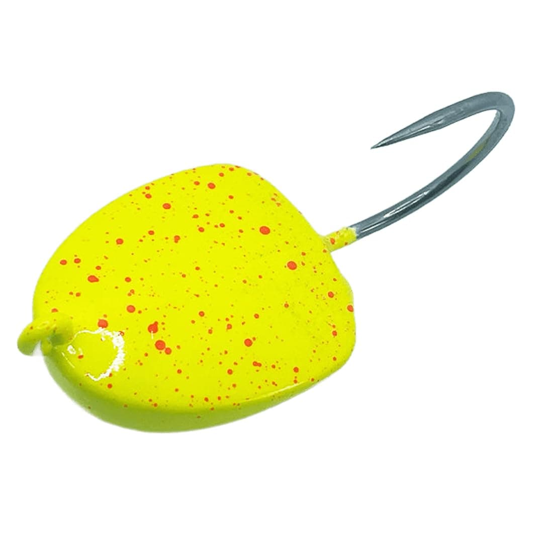 Intent Tackle Structure Series Jig Fishing Lure, Fishing Jigs, Jig Heads Saltwater, Crappie Hooks, Super Sharp Mustad Hooks, Saltwater Jig Heads, Fluke Fishing Hook (Chartreuse/Orange, 4 oz)