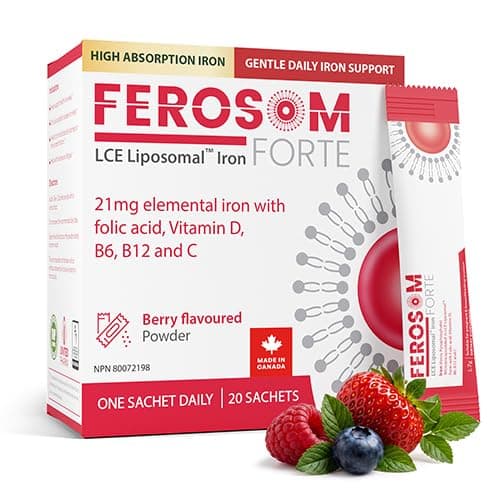Ferosom Forte LCE Liposomal Iron Powder 21 mg, Iron Supplement, 20 Sachets