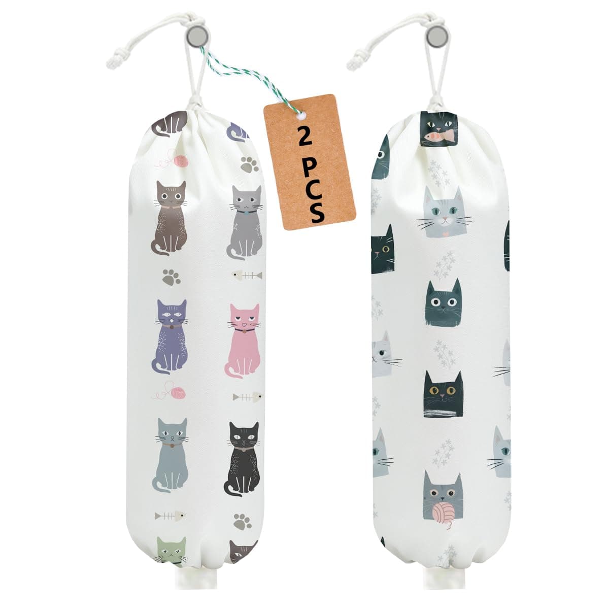 2 Pcs Cat Plastic Bag Holder, Wall Mount Grocery Bag Holder for Plastic Bags, Large Reusable Grocery Bags Organizer Storage Dispenser for Home Kitchen Pantry Decor, Cat Lover Gifts for Women
