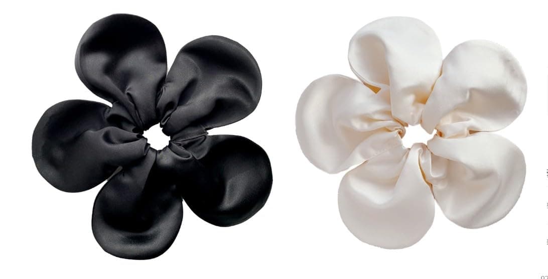 2Pcs Black and White Large Flower Hair Scrunchies, Fabric, 24 cm/9.44 inch in Diameter, Hair Ties for Women and Girls Hair Elastics and Ties,Hair Accessories Hair Care