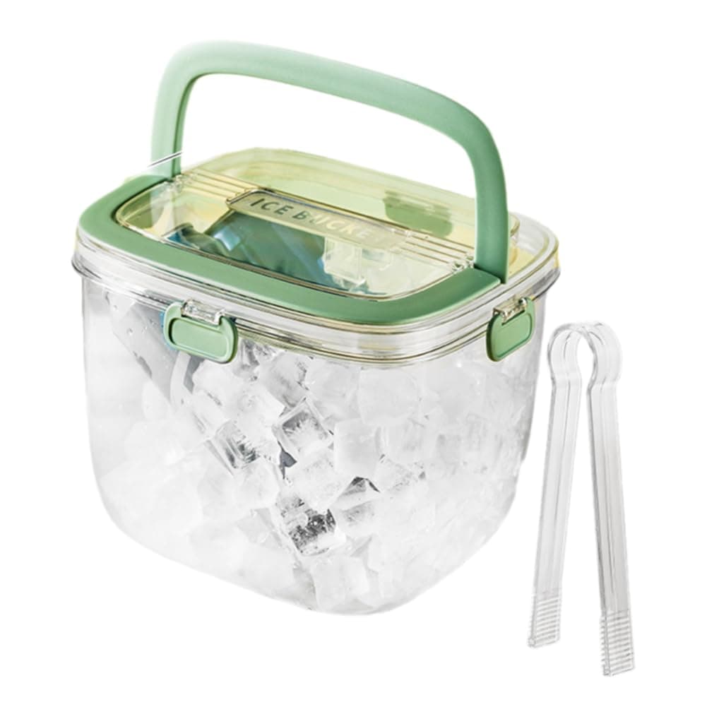 Lhnjimrsy Portable Ice Bucket for Freezer with Lid & Ice Tong for Outdoor Camping, Clear Refrigerator Storage Bin