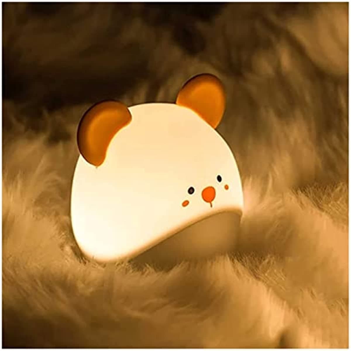 LED Bedroom Bedside Soft Light USB Rechargeable Night Light, Brightness Adjustable, White Rat Shape Bedroom Decoration Night Light for Baby Toddler Newborns Children Girl