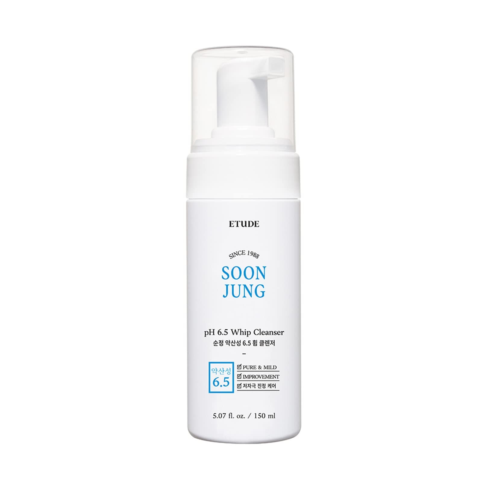 ETUDE SoonJung pH 6.5 Whip Cleanser 5.1 fl. oz. (150ml) 21AD| Non Comedogenic & Hypoallergenic Soft Bubble Hydrating Facial Cleanser for Sensitive Skin | Fragrance-Free Low-pH Korean Face Wash | K-Beauty
