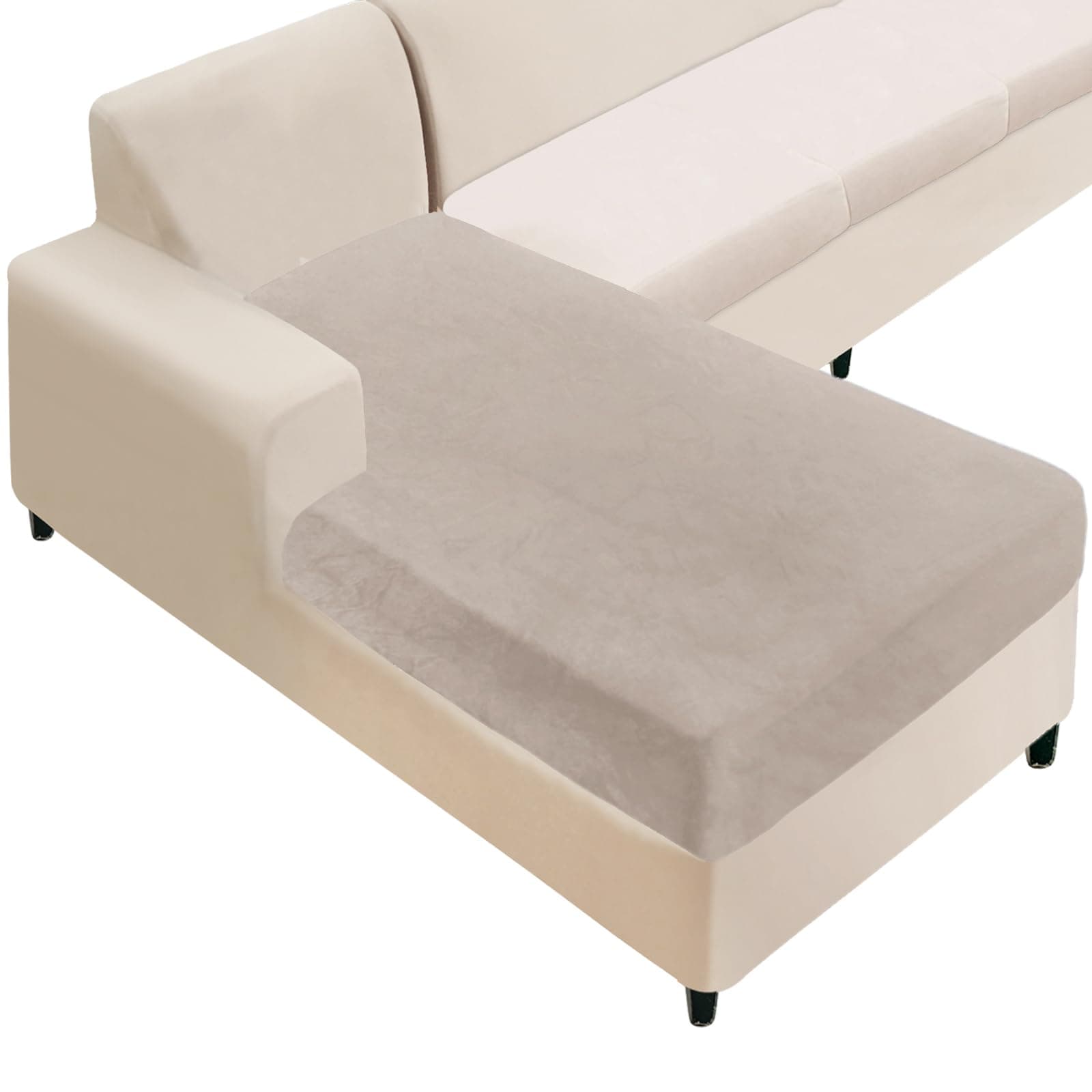 NAISI Sectional Couch Cover 1 Piece Velvet Separate Chaise Lounge Cover Soft Stretch Sofa Slipcovers for Left/Right Chaise Sectional Couch(Chaise Lounge,Taupe)
