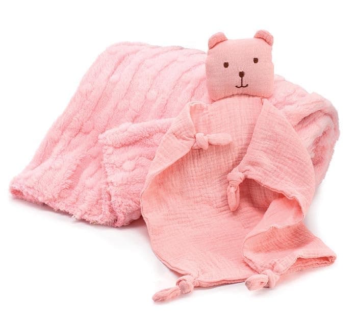 burton+BURTON Baby Gift Set Pink Bear Towel and Blanket, 12-Inch, Set of 2