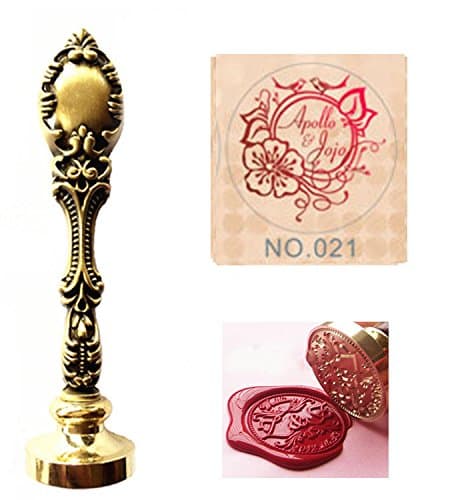 MNYR Vintage Custom Made Names Flower Decorative Circle Love Heart Cursive Monogram Personalized Design Logo Picture Bronze Handle Copper Wax Seal Sealing Stamp Gift Wedding Invitations Set