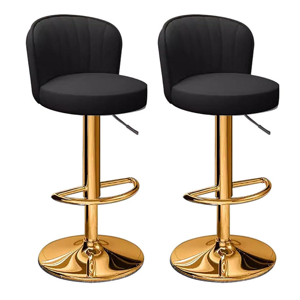 Gold Bar stools Set of 2,Modern Bar Chair with Back Footresrt,Adjustable Swivel Counter Height Barstools,Bar Stools for Kitchen Island, Black