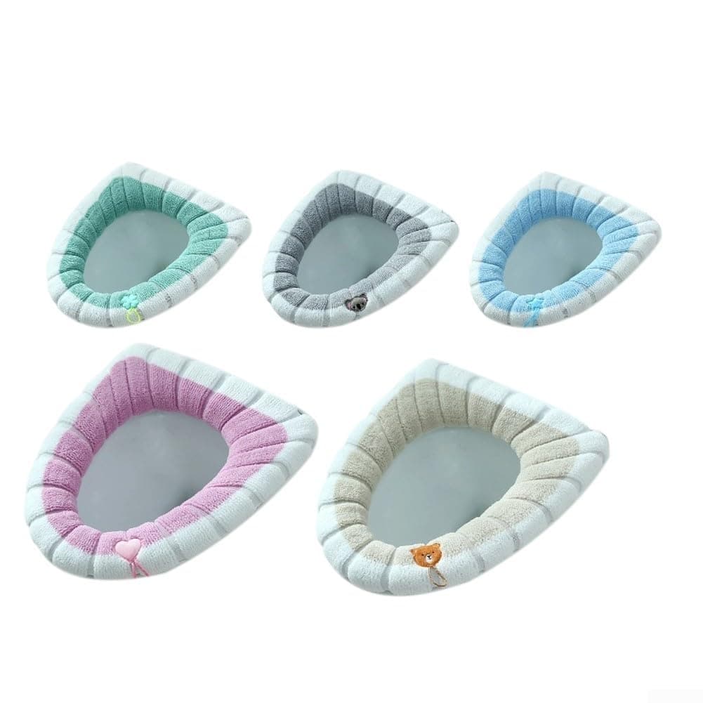 Toilet Seat Cover Soft Thick Stretchable Pads for washable Polyester Bathroom Accessory Set 31x31cm(5)