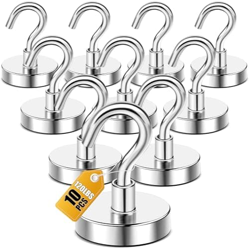 DIYMAG Magnetic Cubicle Hooks,10pack Magnet Hook Essentials Strong Heavy Duty Magnetic Hooks for Kitchen Refrigerator Hanging Classroom Cruise Cabins Accessories Hooks Silver