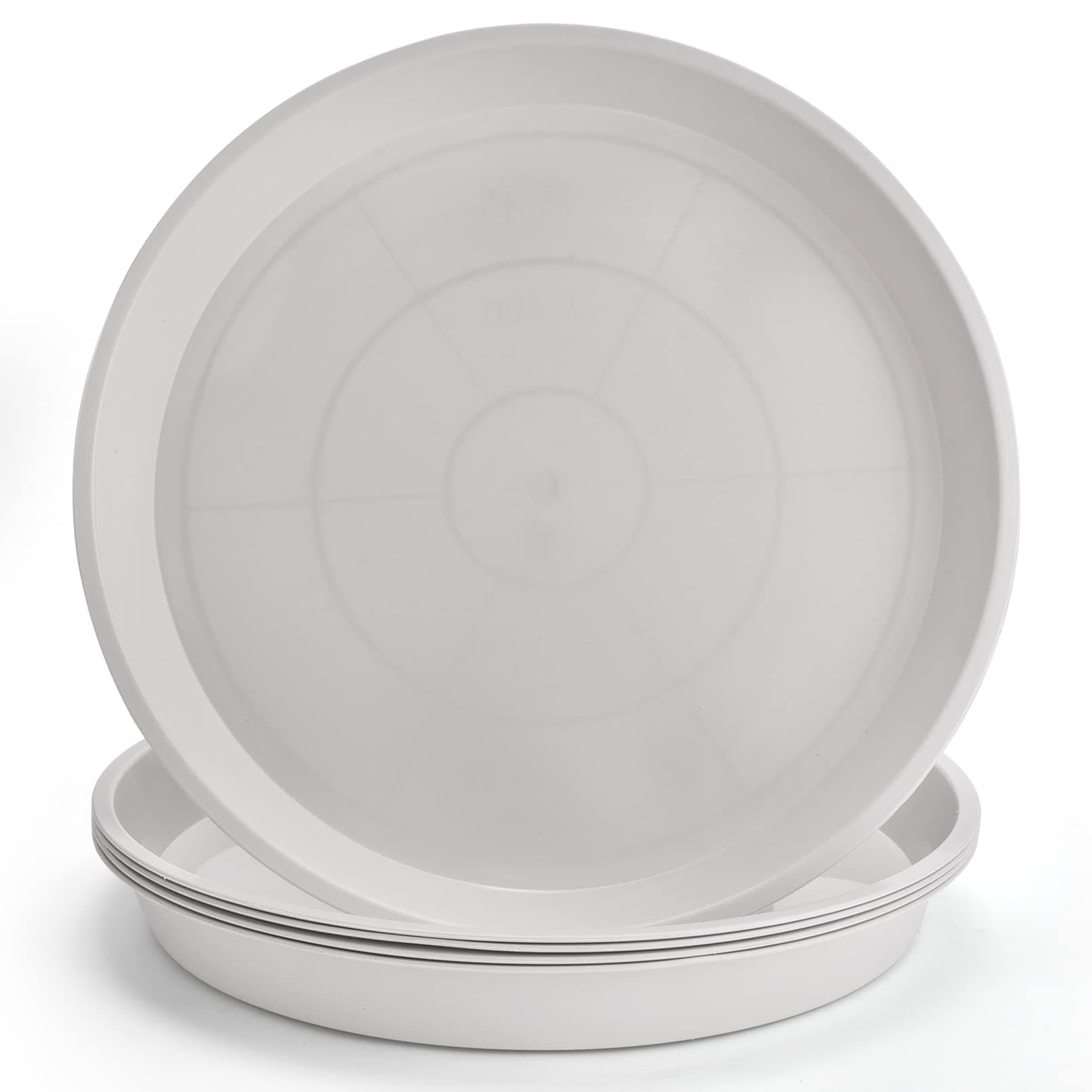 GRESPRI Whited Plant Saucer 12 inches in Base for Indoors, 5 Packs Sturdy Plastic Plant Trays, 14-Inch Flower Pot Saucers for Outdoors.