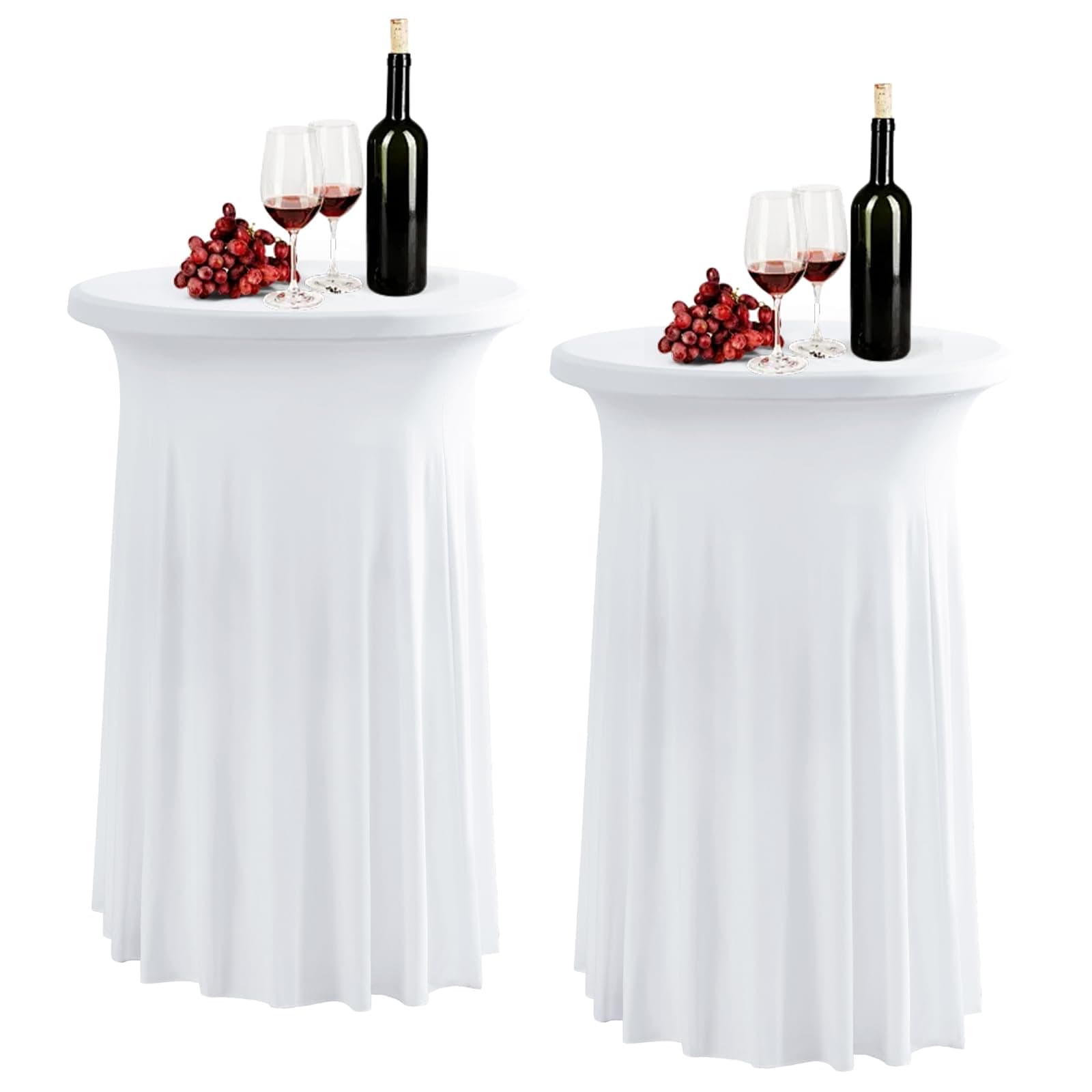 Fhberni 32x43 Inch Round Spandex Cocktail Tablecloth with Skirt 2 Pack, Elastic Fitted Highboy Bar Table Cloth, High Top Circular Base Adjustable Pub Table Cover for Wedding Party Banquet-White