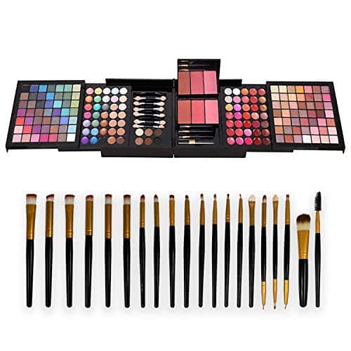 Full 177 Color Makeup Set Combination Palette 98 Matte Shimmer Eyeshadow,21 Eye shadow Gel, 35 Lipgloss, 14 Concealer,3 Blusher,6 Eyebrow Shader,1 Mirror With 20Pcs Brushes Cosmetic Kit
