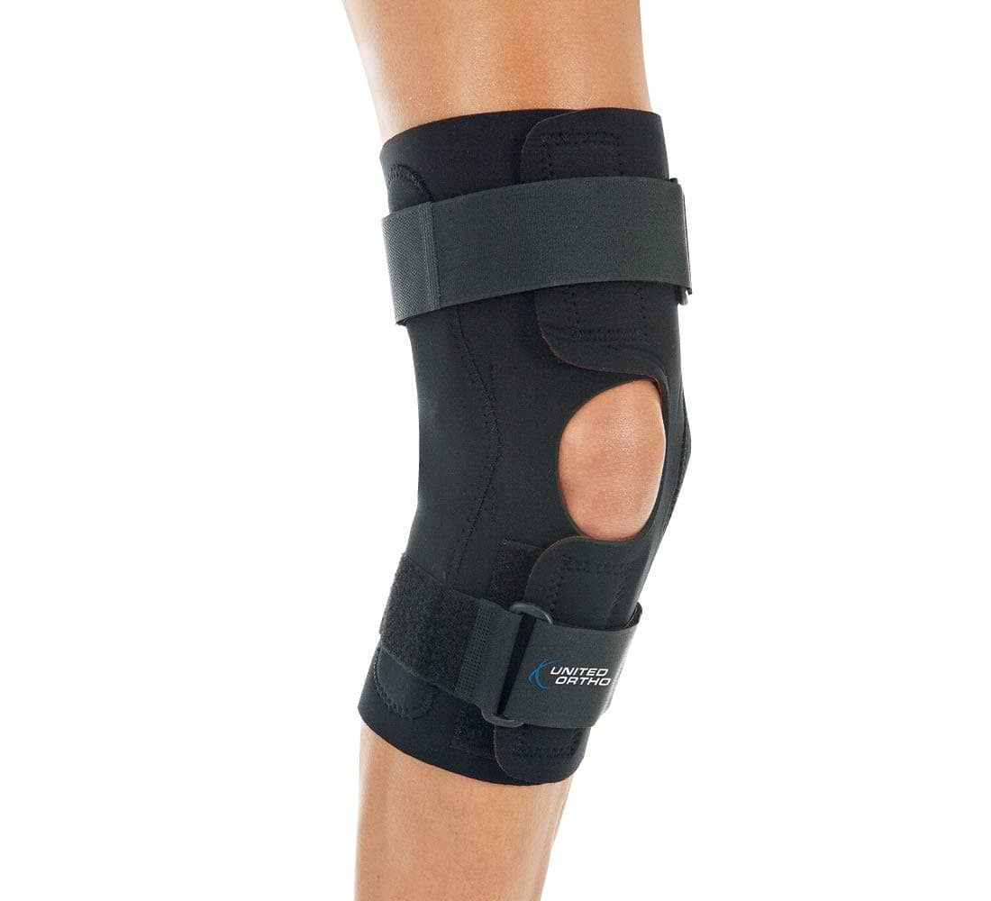 United Ortho Wraparound Hinged Knee Brace, Medium, Black