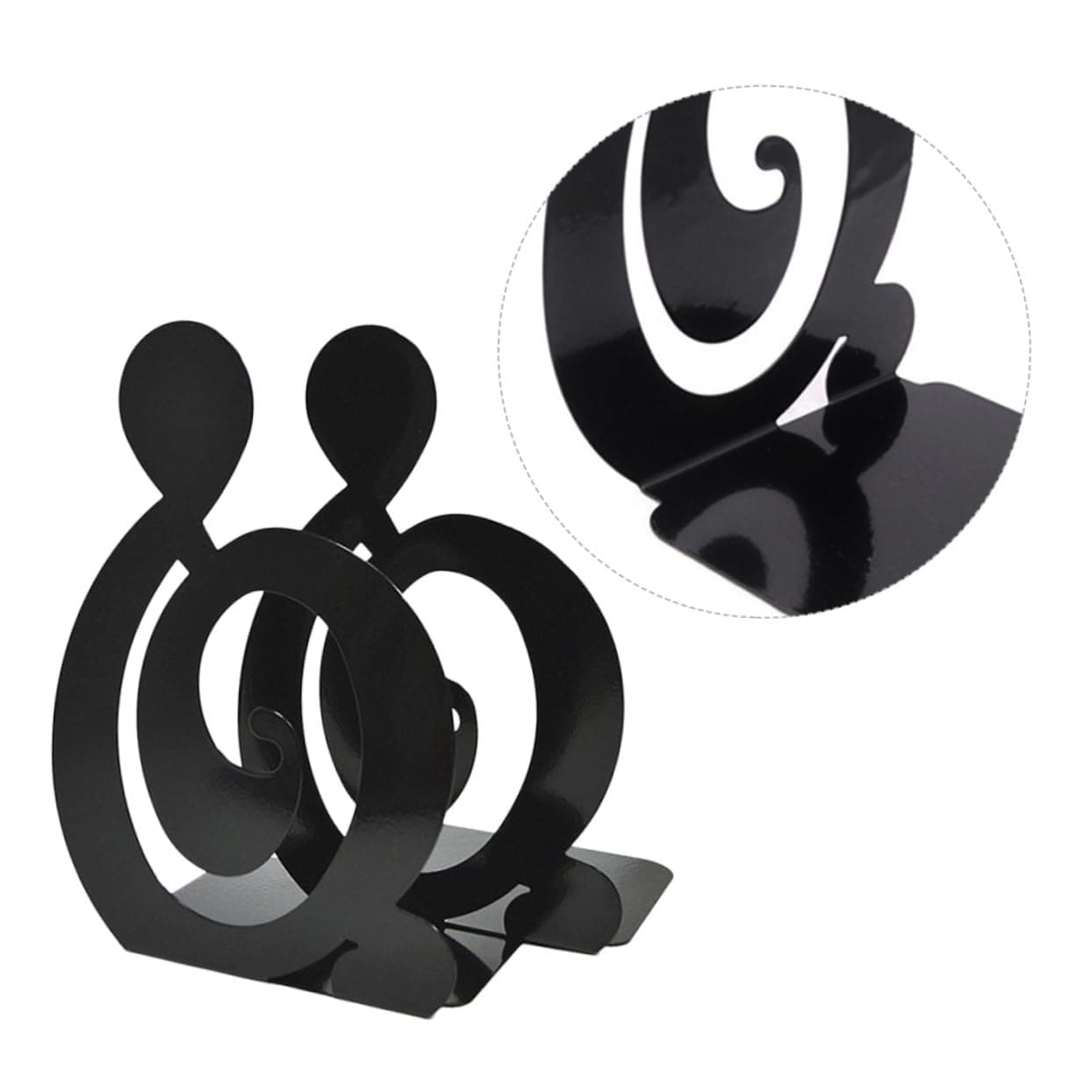 EXCEART Music Treble Clef Metal Bookends Non-Skid Decorative Support for DVDs and Magazines Stylish Simplicity for Home Office Library and Classroom Black