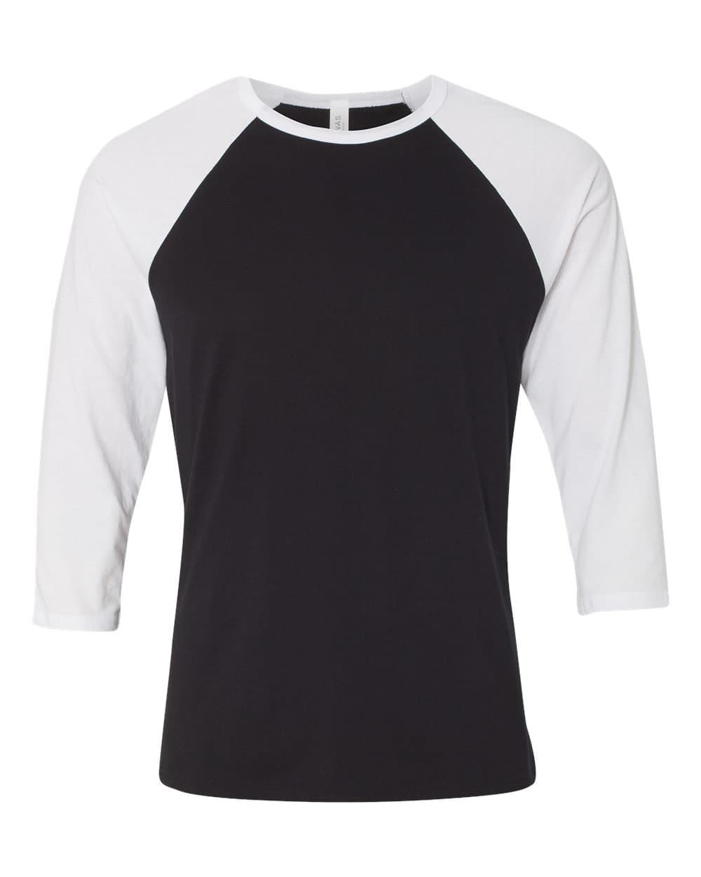BELLA + CANVAS Unisex Three-Quarter Sleeve Baseball Tee (Black/White, 2XL)