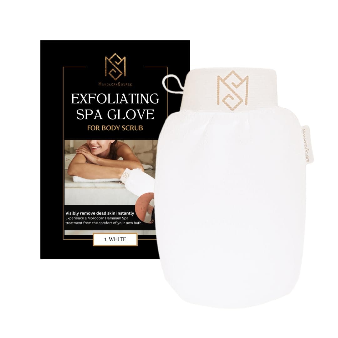 Exfoliating Glove Mitt Body Scrubber - For Dead Skin Scrubbing and Deep Pore Cleansing - Dead skin remover Shower Glove - Pack of 1 White - by MoroccanSource