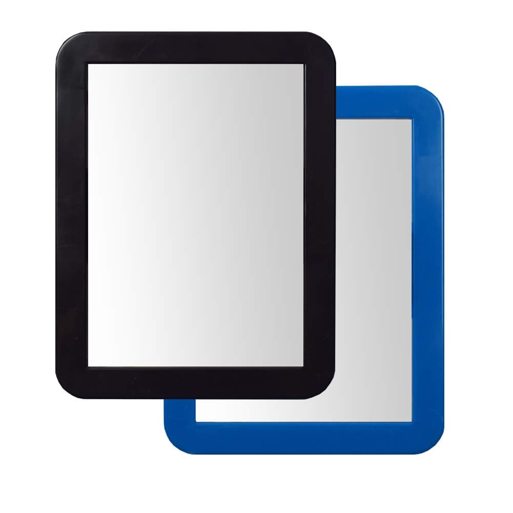 2 Pack 5 1/4 x 6 7/8 Inch Magnetic Locker Mirror for School Locker, Bathroom, Household Refrigerator or Office Cabinet, Magnetic Back Sticks to Metal Surface (Blue and Black)