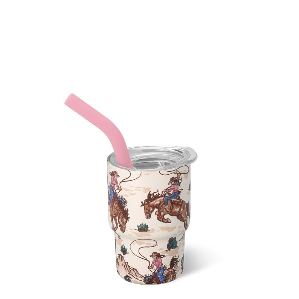 Swig Life Swig Shots Insulated Tumbler 2oz, Stainless Steel Mini Tumbler with Lid and Silicone Straw, Double Wall & Vacuum Sealed, Mini Tumblers for Shots (Giddy Up)