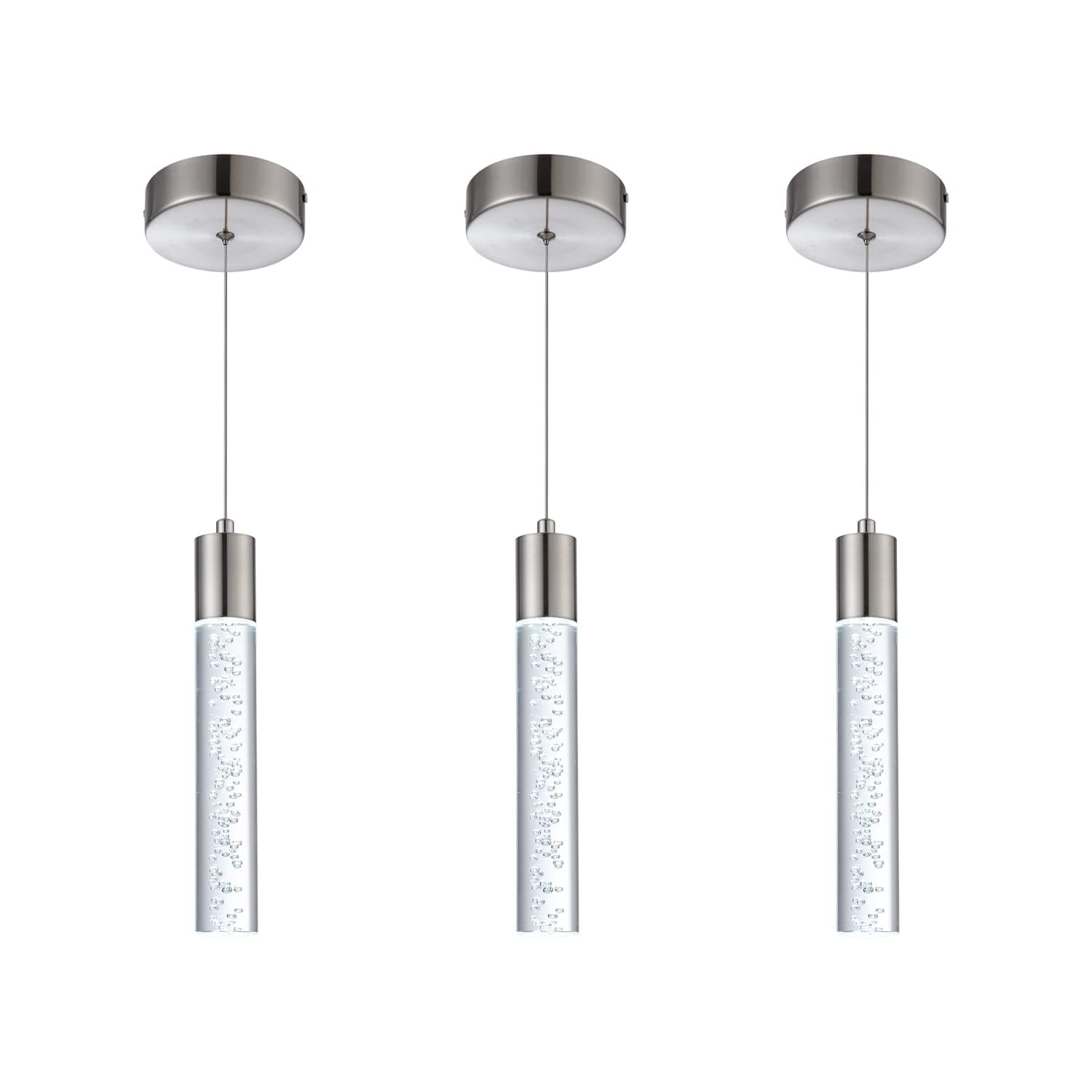 votag 3 Pack Mini Pendant Light,Satin Nickel Kitchen Lighting with Led Bulb, Updated 3D Generation Preminum Bubble Chandelier Light Fixture for Kitchen,Dining Room,Living Room,Corridor……