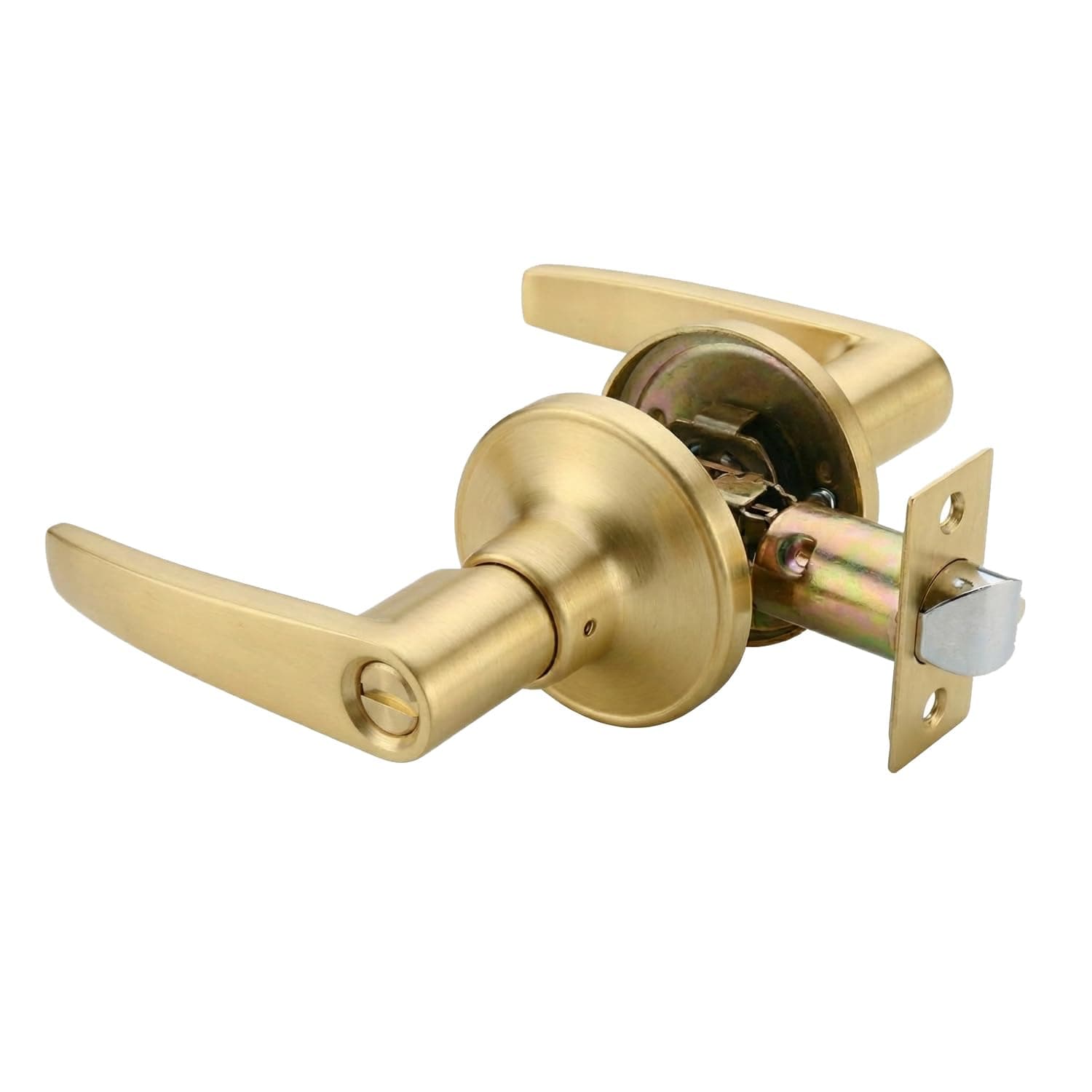 1 Pack of MANREN Lever Bathroom Door Lever Handle Lock, Universal Door Knob Hardware,Entrance Type,Gold Color (MR82BK-G)