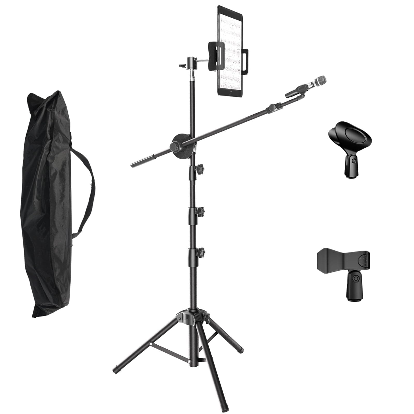 Kereal Microphone Stand Floor Boom Mic Stand with 360° Ball Head Tablet Holder, Two Mic Clips for Singing, Portable Mic stands Adjust Hight From 17” to 83” for Studio, Stage, Karaoke, DJ, Kids