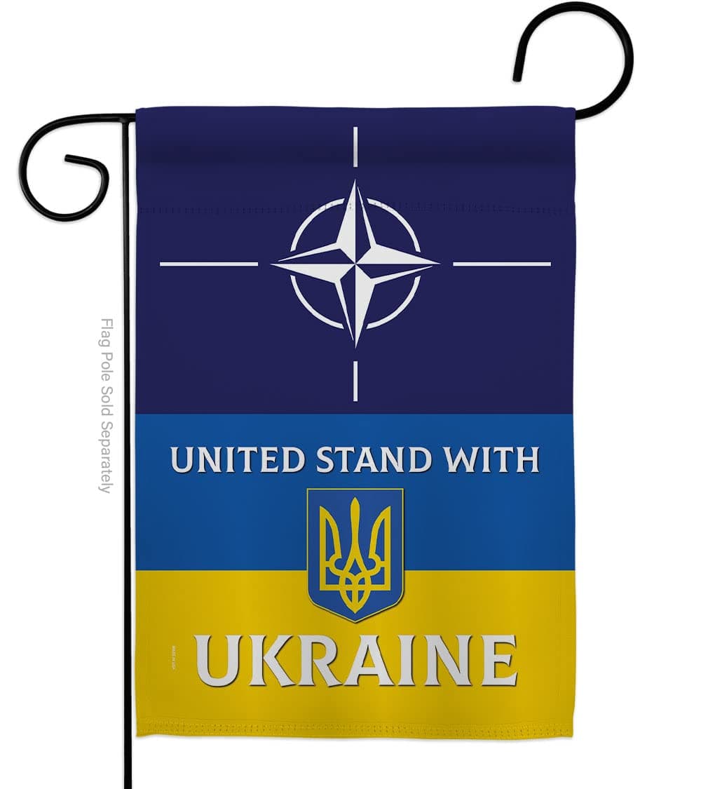 NATO Stand with Ukraine Garden Flag - Support Cause Ukrainian - House Decoration Banner Small Yard Gift Double-Sided Made in USA 13 X 18.5