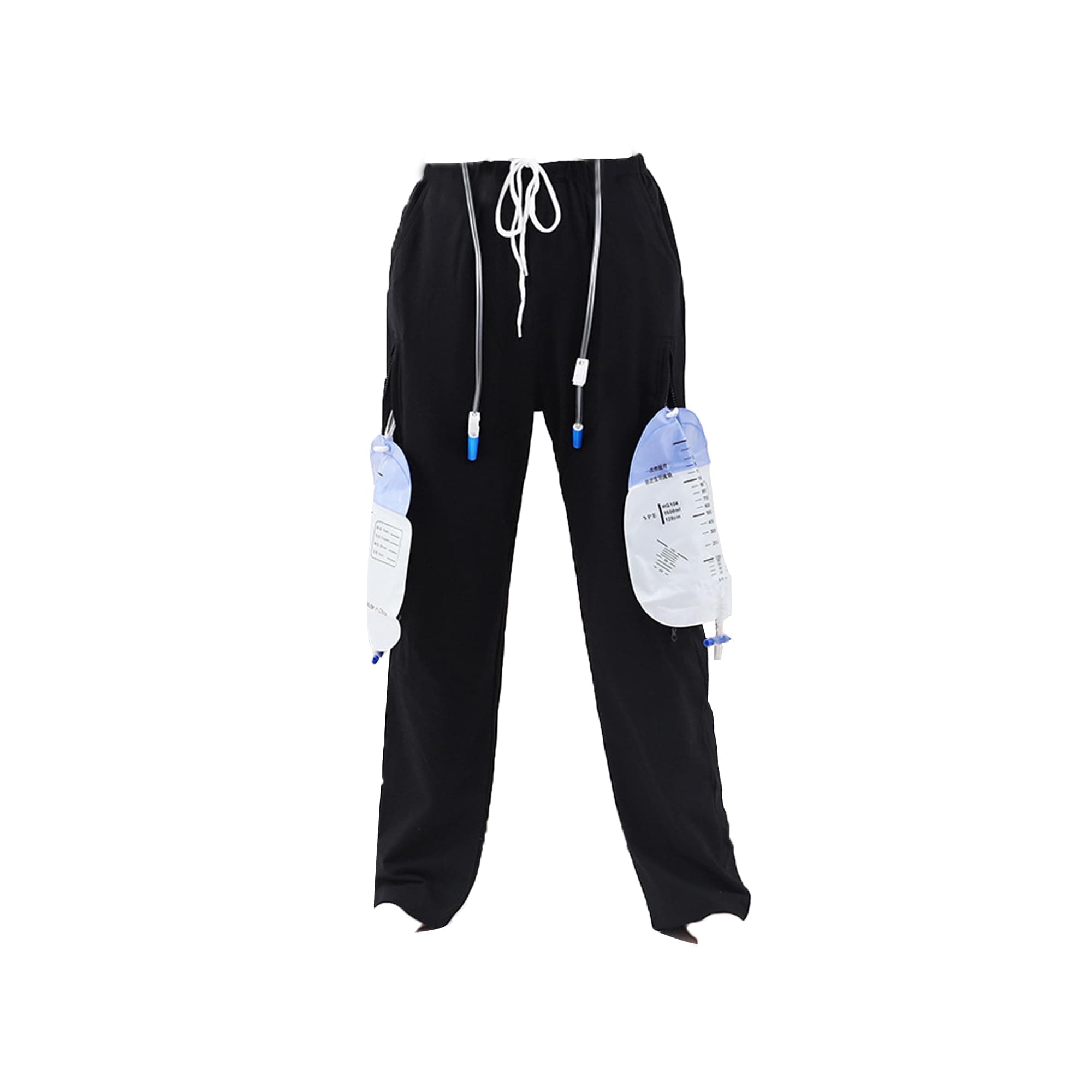 QNZKIOXV Leg Bag Catheter Pants, Urine Bag Holder Pants for Men/Women, Double-Pocket Incontinence Care Trousers for Foley Nephrostomy Ostomy Washable and Reusable (XL Black)