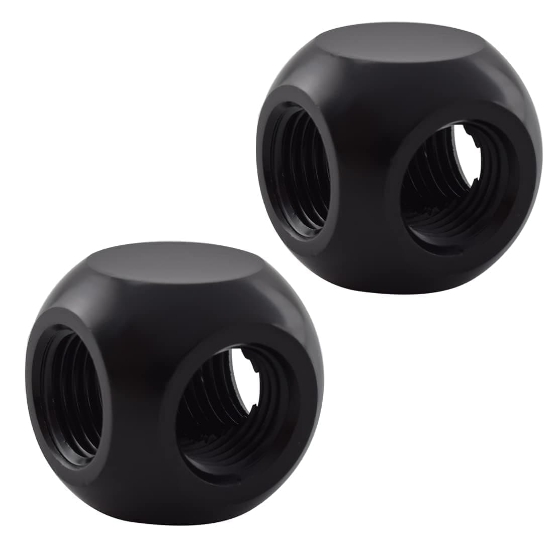 MARRTEUM G1/4" 3-Way Ball Fittings Extender Connectors for Computer Water Cooling System, Black, 2 Pack