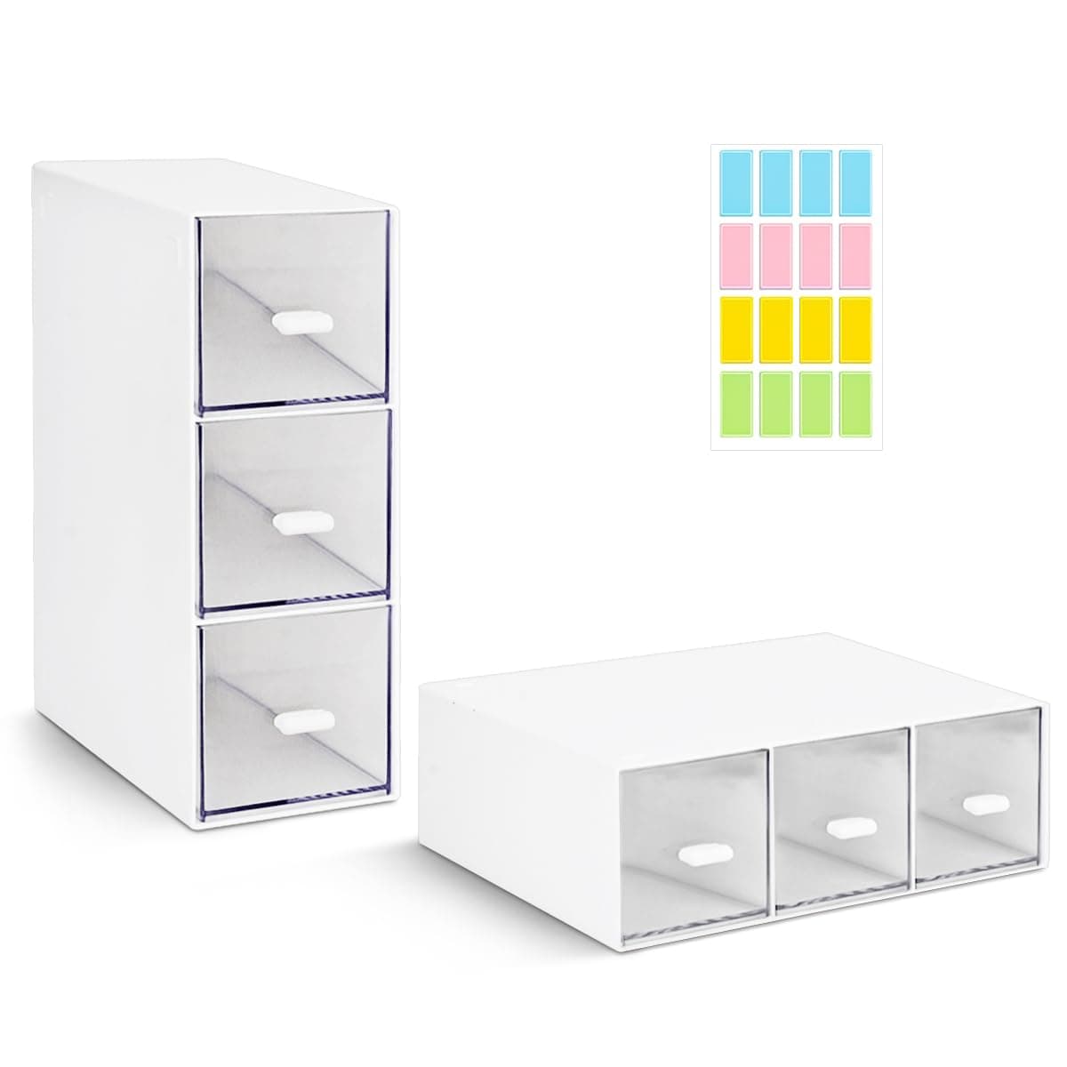2 Pcs Plastic Tea Box, Clear Lid Tea Bag Storage, Easy Access Tea Bag Organiser, Coffee Storage with 3 Drawers for Sugar Sachets, Tea Bags (2 Pcs)