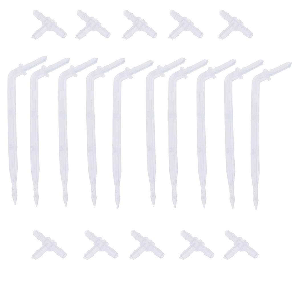 CoscosX 10 Sets White Drip Emitters with 3-Way Connector Curved Arrow Dripper Potted Plants Bend Sprinklers Garden Automatic Irrigation System for 4/7mm Hose Patio Watering Cooling Irrigation Kit