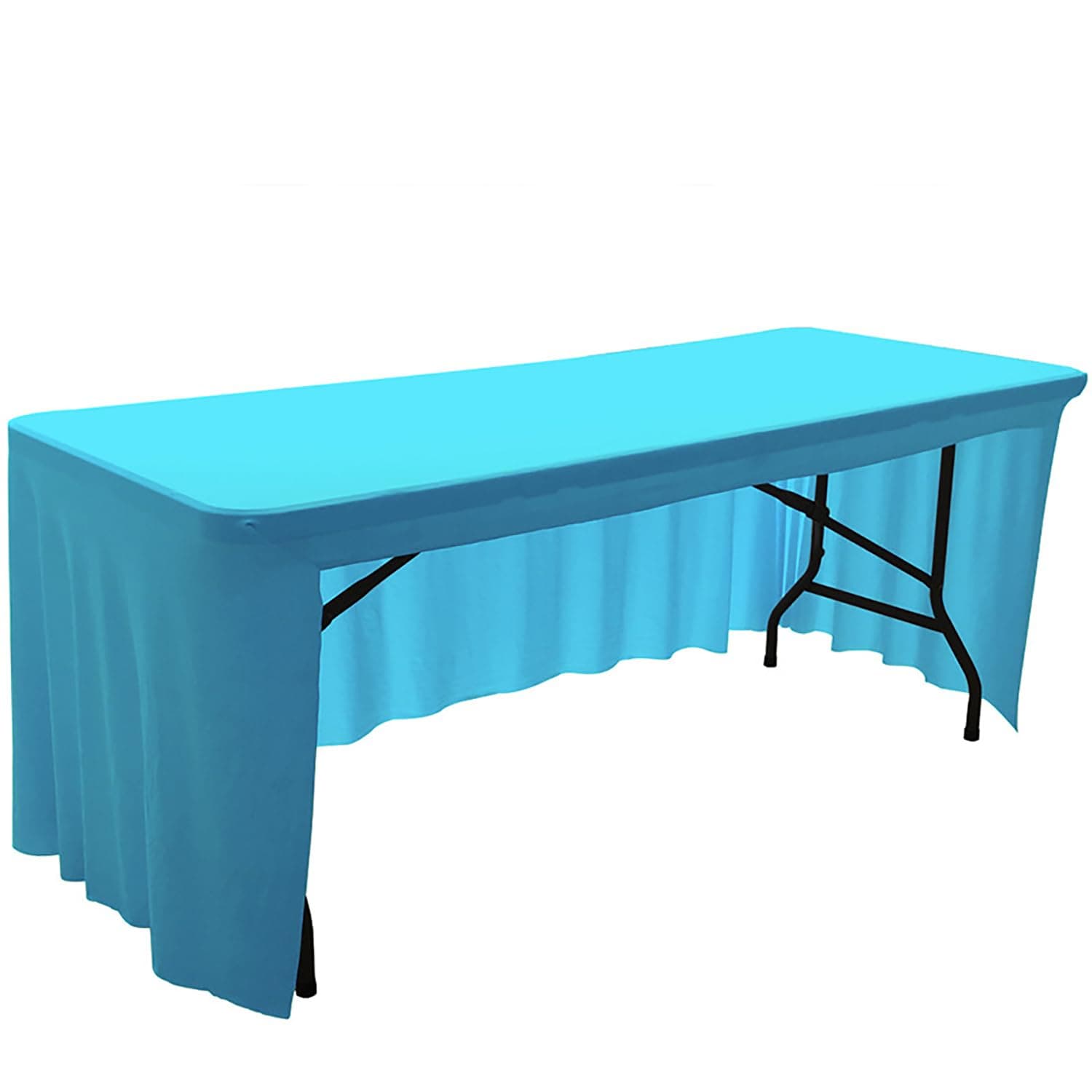 ZoyyJoolye Open Back Fitted Tablecloth for 8 Foot Tables-Lake Blue Folding Table Cover Washable and Wrinkle Resistant Table Cloth for Trade Show, Book Fair, Career Fair, Convention, Events PTC26