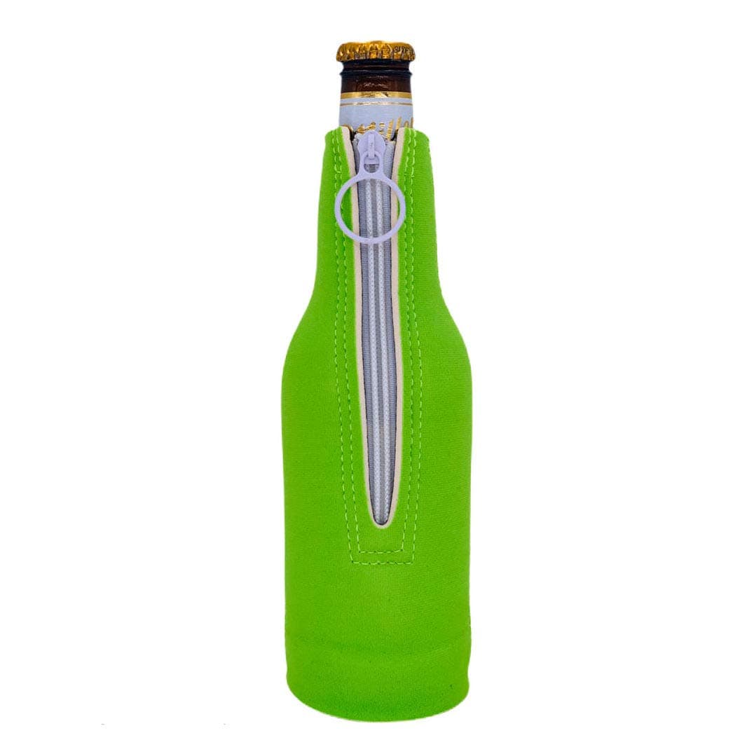Blank Zipper Beer Bottle Coolie with Full Bottom (2, Bright Green)