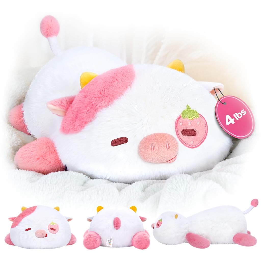 Mewaii Weighted Stuffed Animals Strawberry Cow Plush, 4 lb, 23in