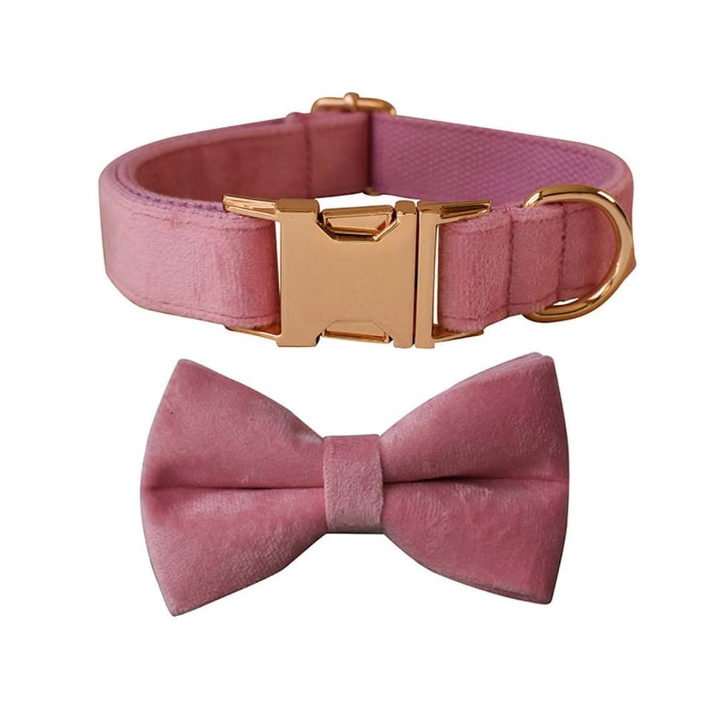 TANXIC Velvet Dog Collar with Bow Tie Bowtie Dog Collar with Metal Buckle