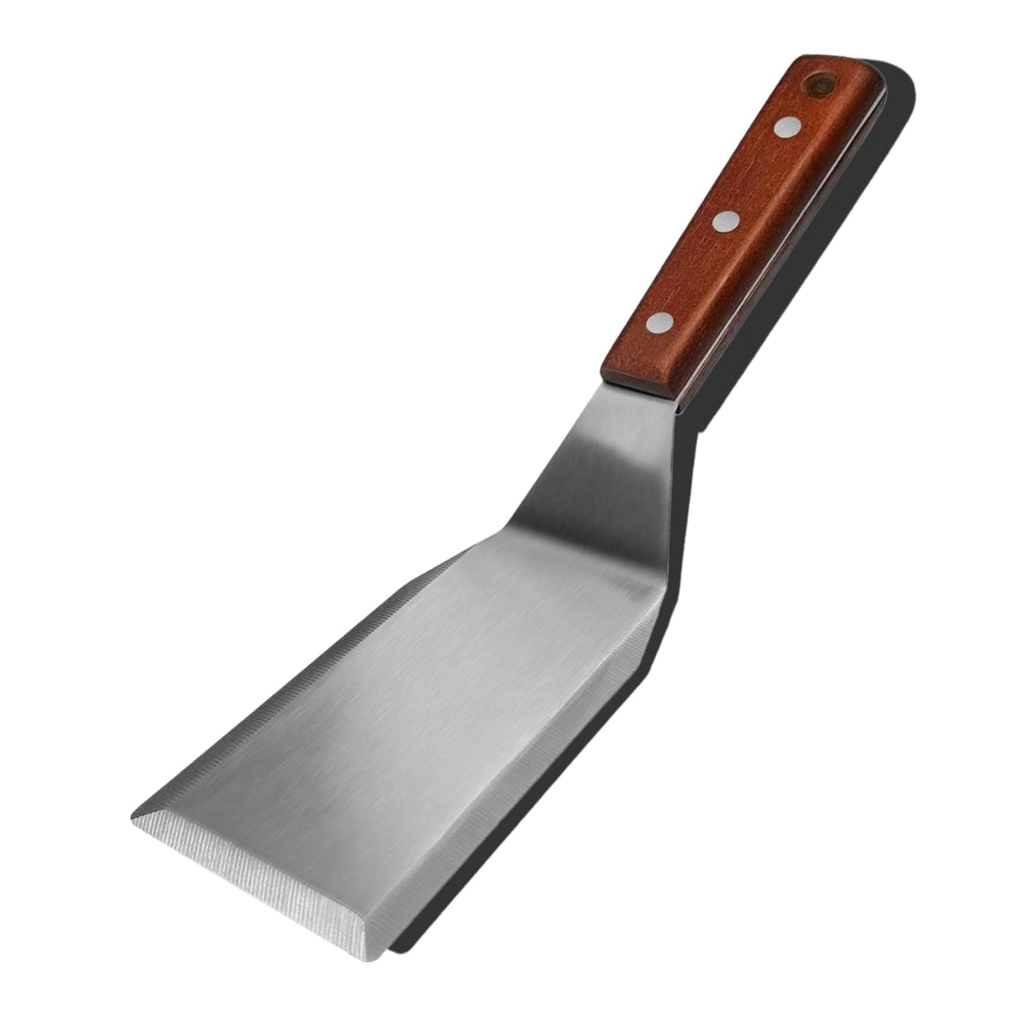 Amlits professional metal spatula Ideal for Cast Iron Skillets and Flat Top Grills, Full Tang Wooden Handle,1.8mm Thick Stainless Steel Blade, Perfect for Cooking, BBQ, Flipping Burgers, 5x3 inch