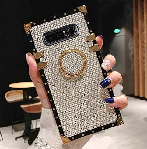 for Samsung Galaxy S9 Bling Case,Fashion Design Cute Bling Glitter Love Soft Trunk Finger Ring Grip Kickstand Phone Cover,White