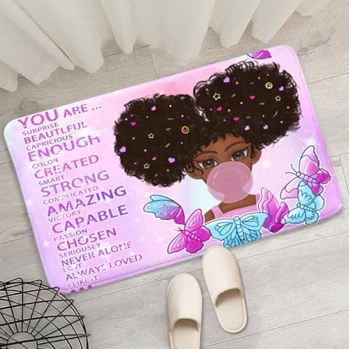 Alfombras afroamericanas negras para niñas, recámara, sala de estar, niños, decoración de habitación de niñas, alfombras suaves y pequeñas, lindas princesas con mariposas moradas, 2 x 3 pies