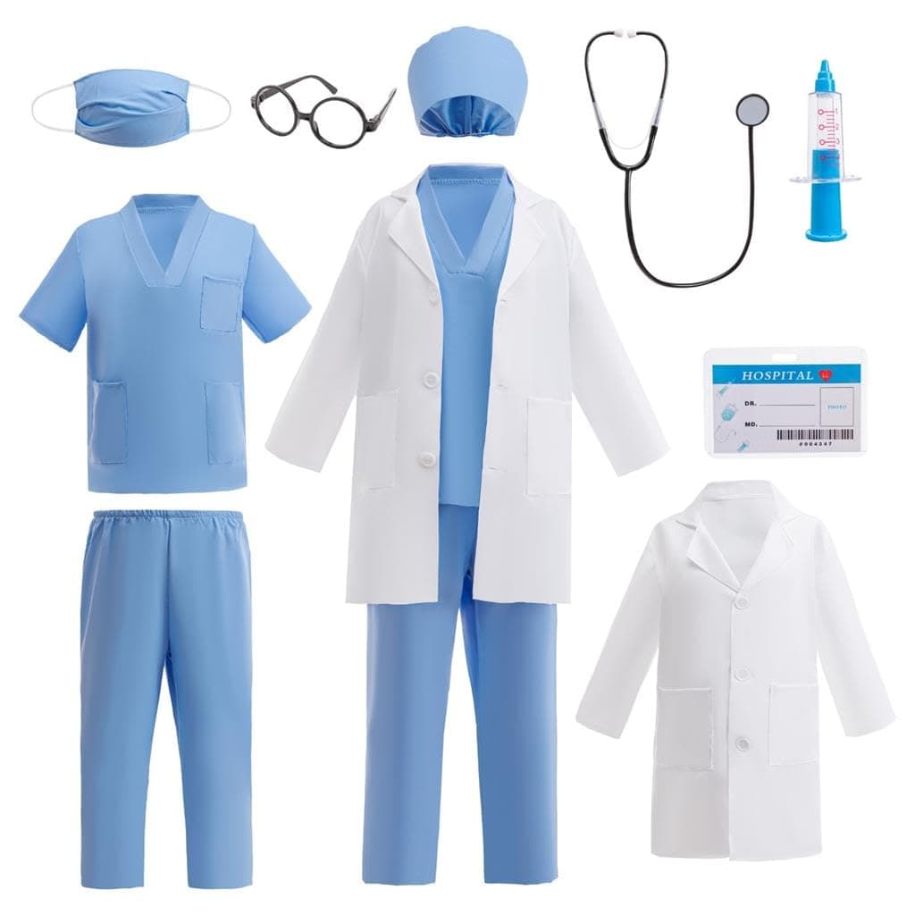 Dressy Daisy Kids Doctor Costume Scrubs Lab Coat Set, Blue, Size 7-8