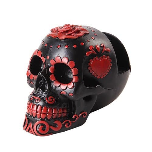 6.5 Inch Day of The Dead Themed Resin Business Card Holder, Black