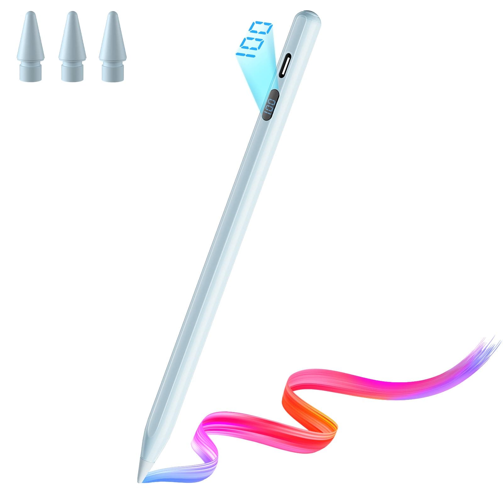 Stylus Pen for iPad 2018-2025, LED Power Display Fast Charging Pencil with Tilt Sensitivity & Palm Rejection for iPad 11/10/9/8/7/6th Gen, Air 7/6/5/4/3/M3/M2, Pro 13"/12.9"/11"/M4, Mini 7/6/5th,Blue