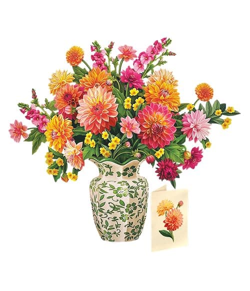 Freshcut Paper Dahlia Sunrise 14.5 Inch Life-Sized 3D Pop Up Cards – Greeting Card, Birthday, Mothers Day, Thank You, Gifts for Mom and Her – Includes Notecard and Envelope