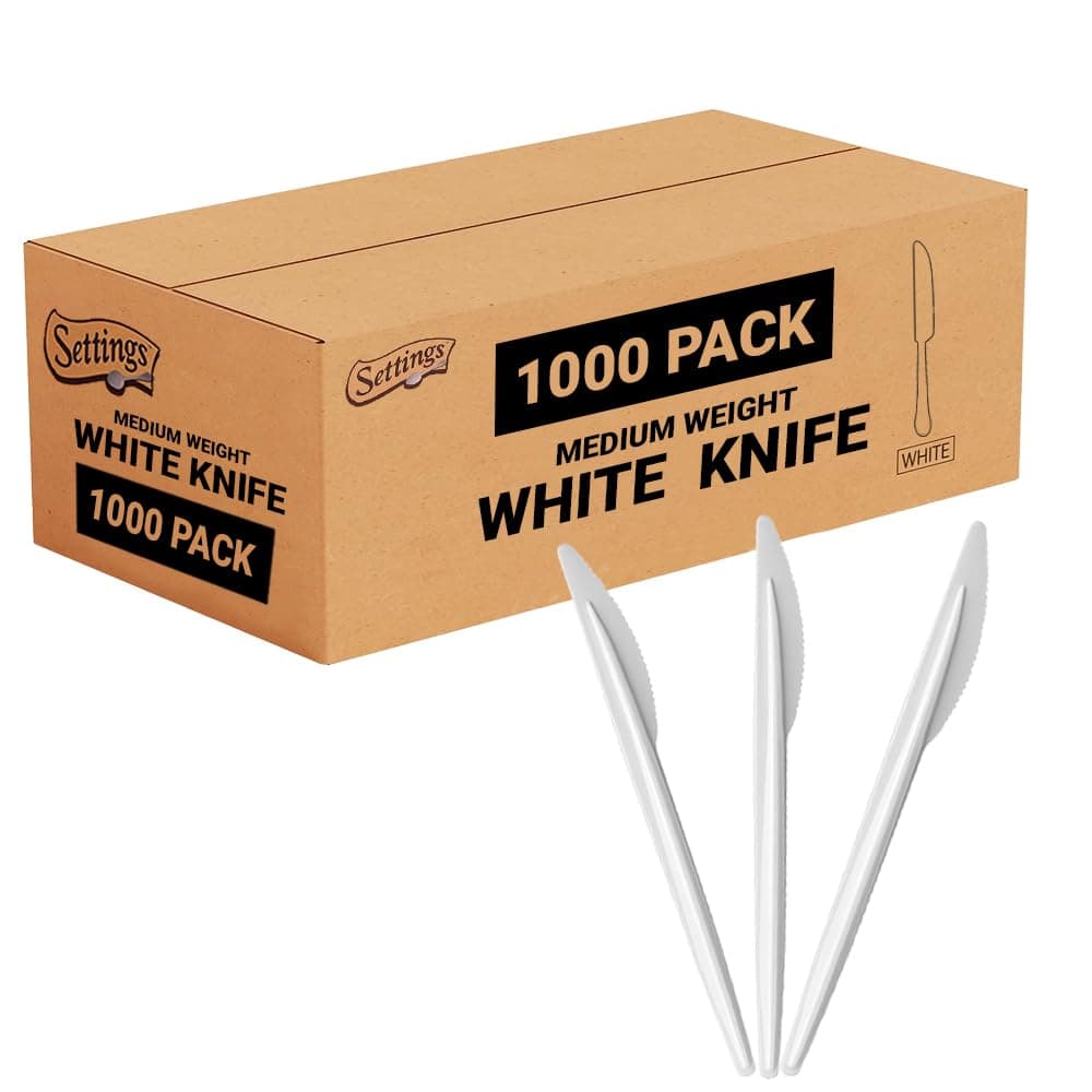 Settings Plastic Knives White Heavy Duty Disposable Cutlery, 1000 Count