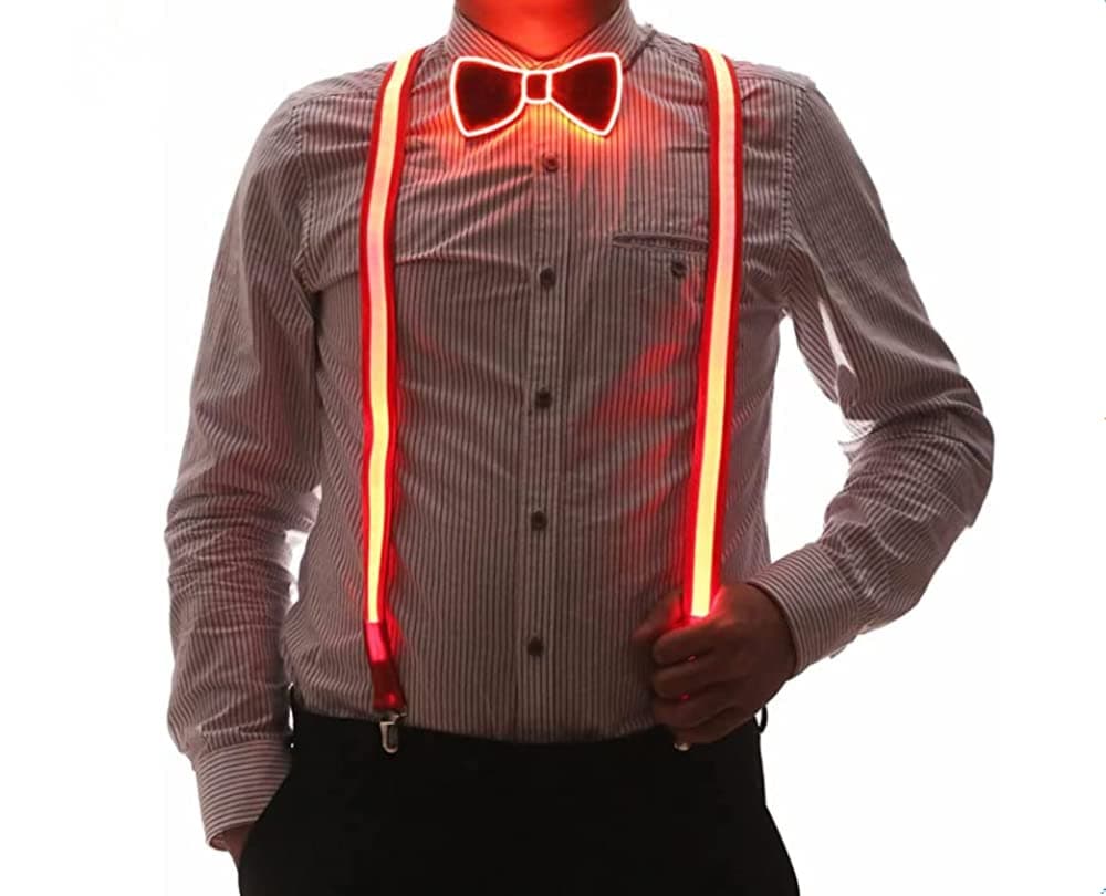 LED Luminous Suspenders, Light Up LED Suspenders Men's Led Light Up Novelty Suspenders,Adjustable Y Suspenders USB (Orange)