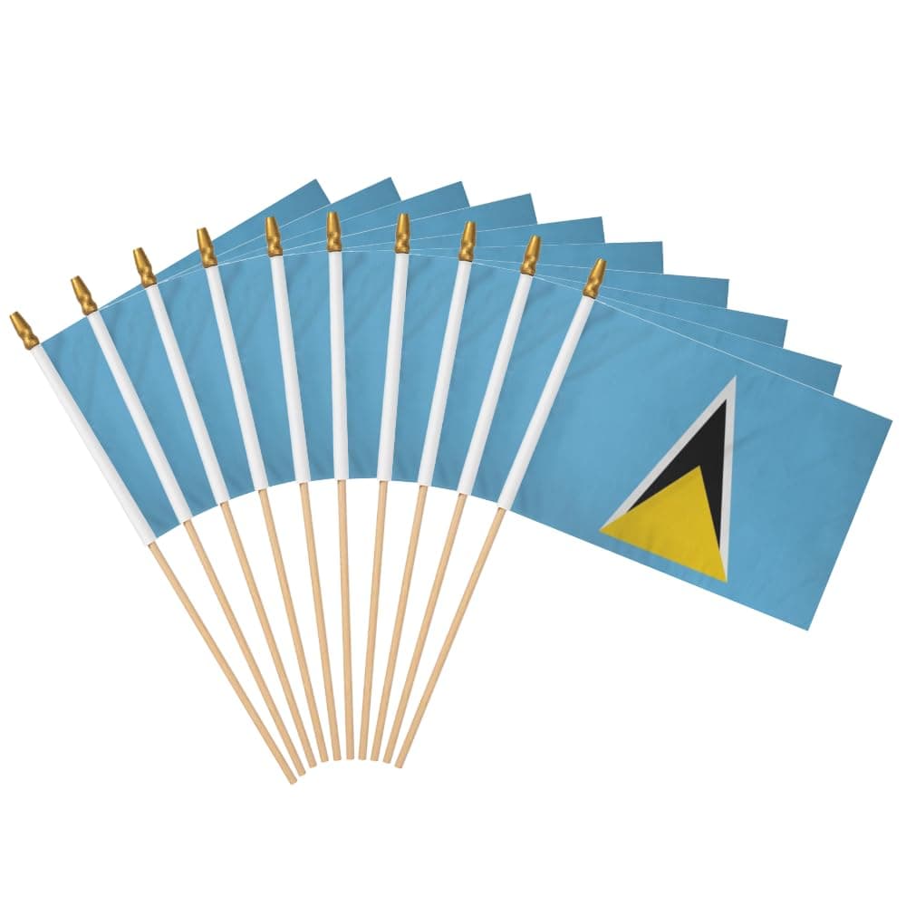 12 Pack Saint Lucia Handheld Stick Flag 5x8 Inch on Wood Stick Timor-Leste Small Mini Handheld Flags,Party Decor Parades Festival Event Celebration.