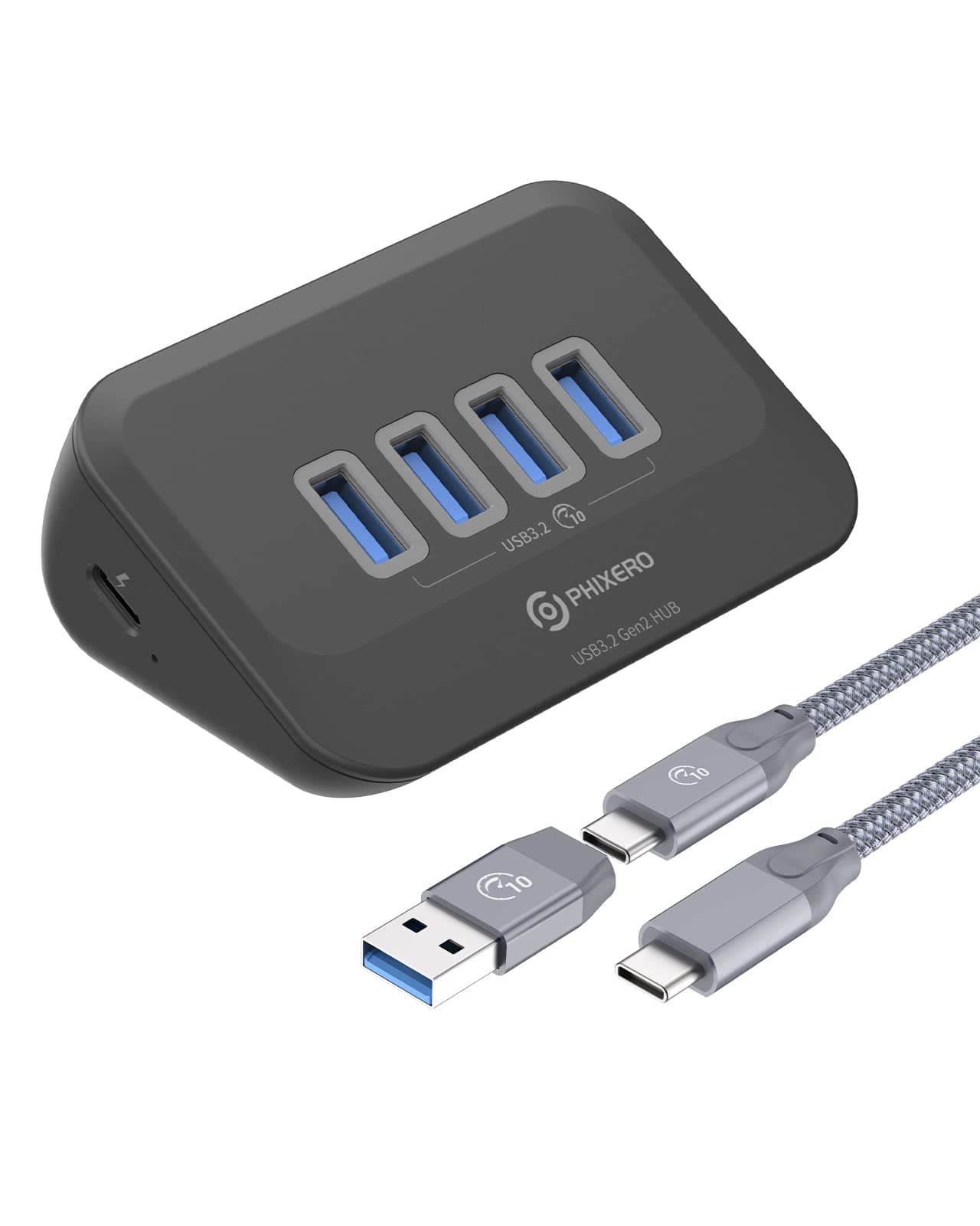 PHIXERO USB Port Hub 10Gbps, USB 3.1 Hub, High-Speed USB 3.2 Gen 2 Portable USB Splitter, USB Hub for Laptop, PC, iMac, MacBook, PlayStation, Xbox (4*USB)