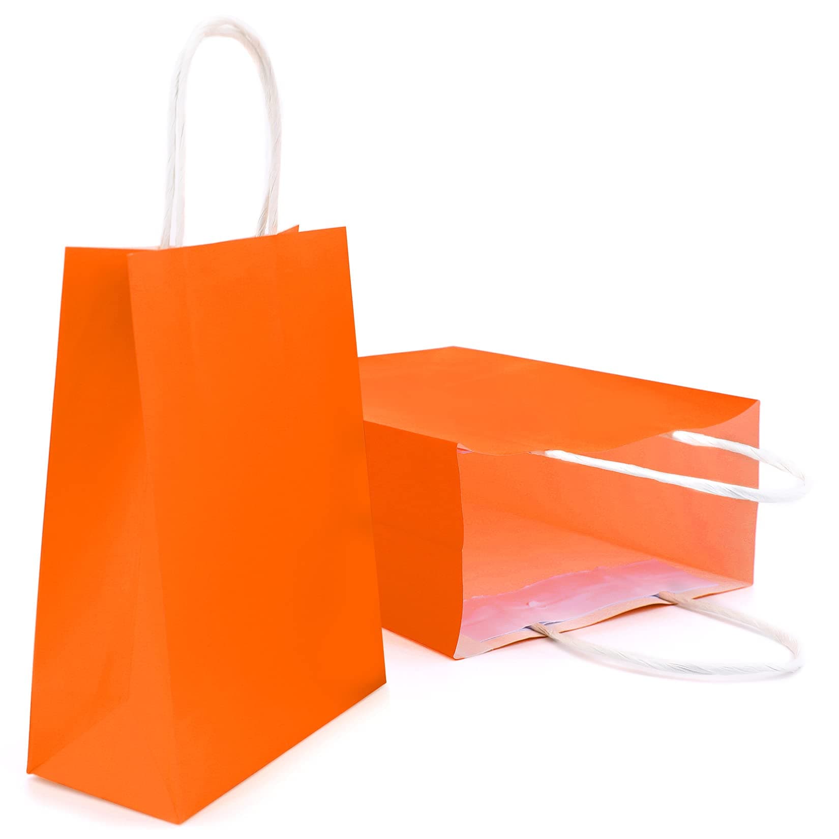 YADIAN 12 Pieces Kraft Paper Party Favor Gift Bags with Handle, Orange Gift Bags Small Size for Halloween, Christmas, Birthday, Wedding and Party Celebrations