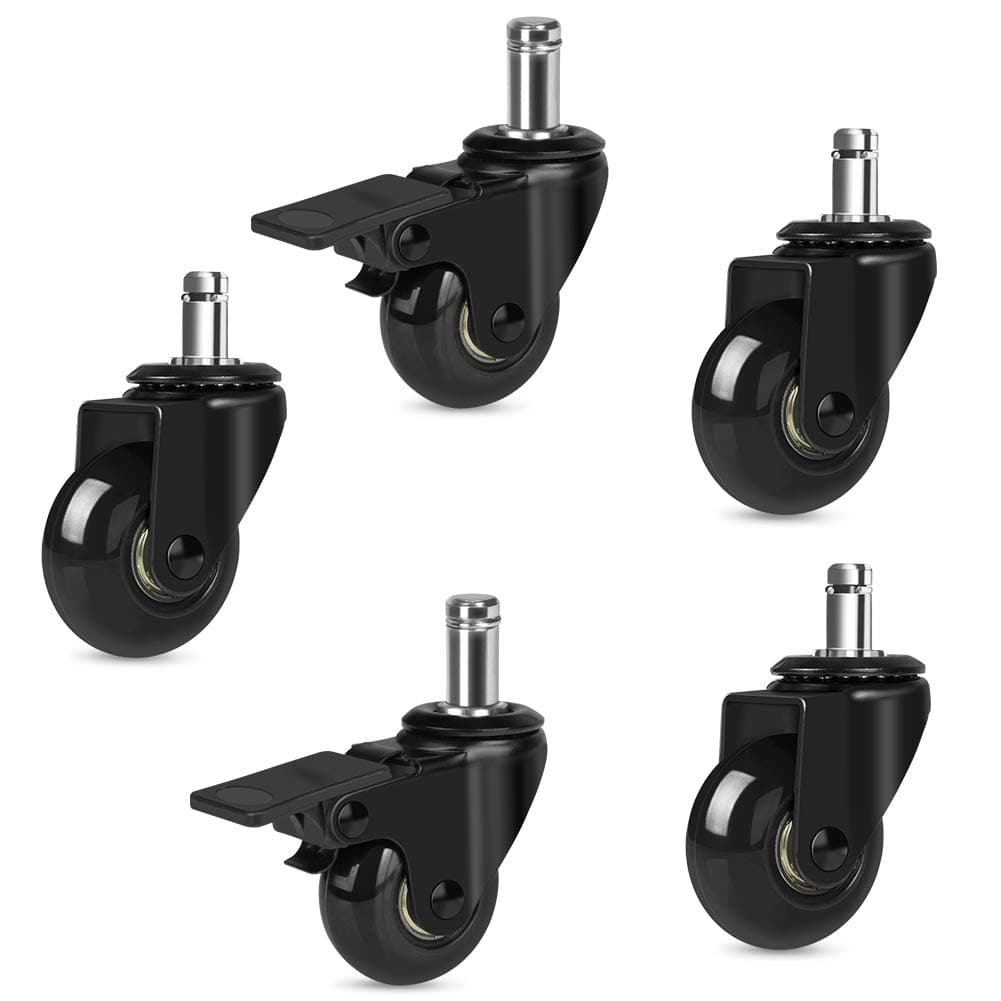 Hirate 5 Pack Office Chair Casters in 11mm Standard Stem(2 with Brakes)