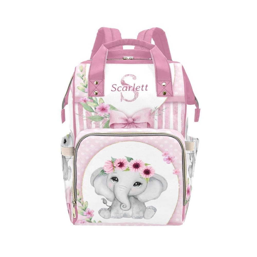 YallLocoMo Personalized Diaper Bag Backpack Gift Pink floral Baby Bow Elephant Large Capacity Nappy Bag: Designed for Travel & Everyday Use