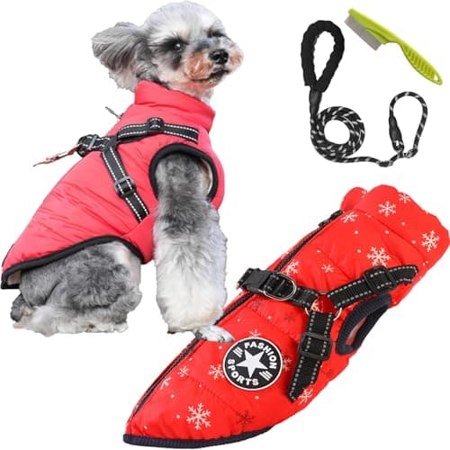 3 in 1 Winter Jacket, Dog Winter Coat with Harness, Waterproof Windproof Dog Snow Jacket with Harness and Zipper, for Small Medium Large Dogs/Cats (red2,XXX-Large)