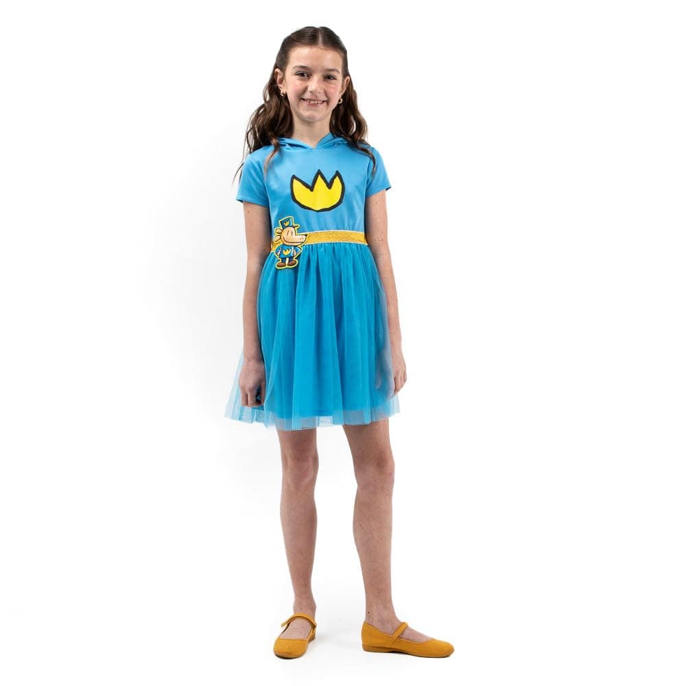 Dog Man Kids Cosplay Dress with Blue Glitter Skirt and Ears